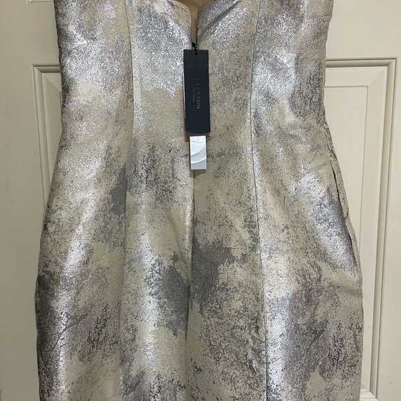 Halston Heritage Silver Strapless Sheath Dress - Picture 5 of 8